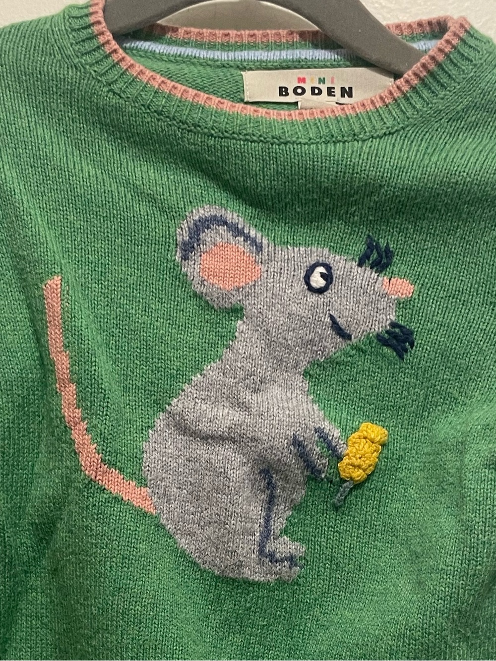 Mini Boden Green Sweater with Mouse Motif